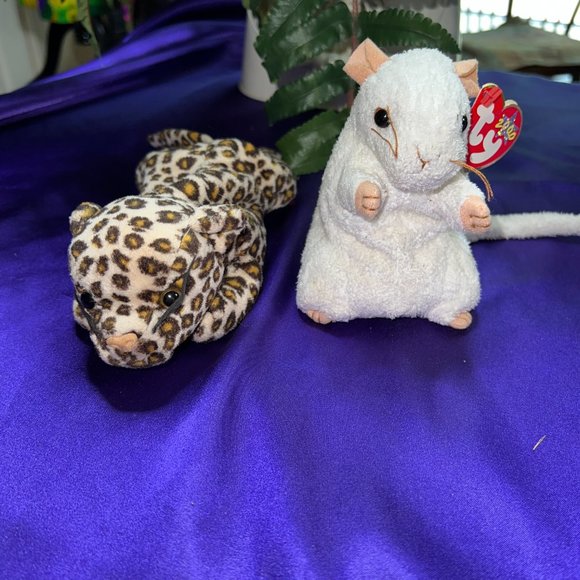 ๐ TY Cheezer the Mouse 2000 Beanie Baby & Freckles the Leopard 1996 with Error - Picture 1 of 13